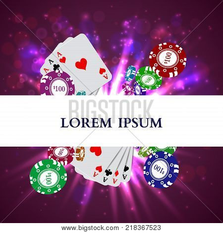 Casino Roulette Playing Cards witn Falling Chips. Vector illustration