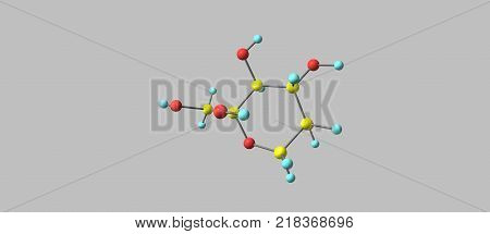 Beta-D-Fructopyranose or Fructosteril. 3D illustration on grey