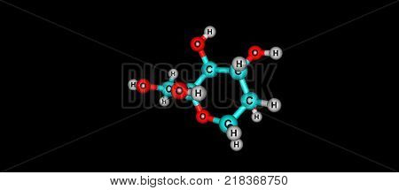 Beta-D-Fructopyranose or Fructosteril. 3D illustration on black