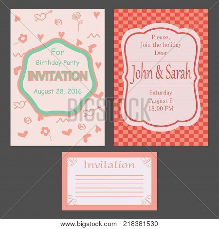 Set of invitations card. Event poster, banner. Vector illustration.