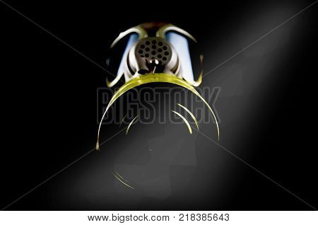 Old european gas mask isolated on black background	.