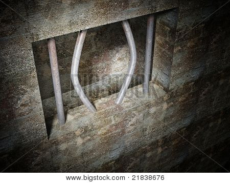 schönes 3d Bild Fenster Jail mit gebogenen Metall-bar