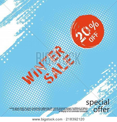 Banner Winter Sale pattern on a abstract blue background. Vector illustration