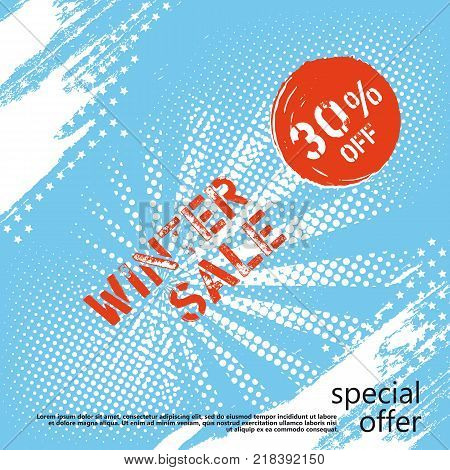 Banner Winter Sale pattern on a abstract blue background. Vector illustration