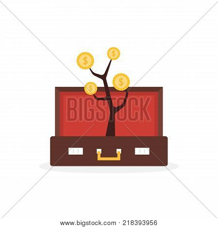 open suitcase with money tree. simple trend modern logo graphic design isolated on white background. concept of personal economy development or growing of commercial start up or credit consulting