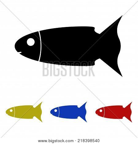 Fish glyph icon. In four different colors