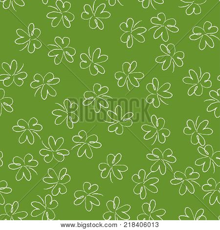 Spring vector seamless pattern of clover leaves.