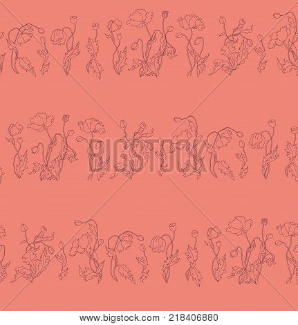 Seamless bright pattern with poppies in different kinds