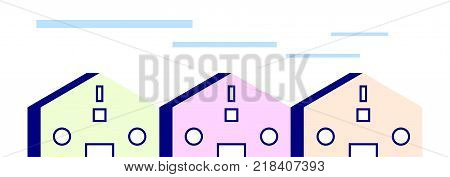 Three buildings in the flat style. Vector illustration.