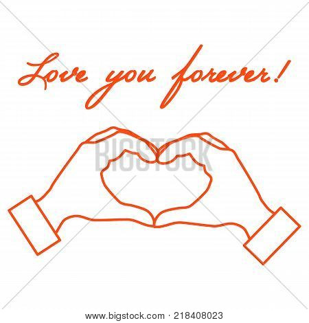Cute vector illustration: hand making a heart shape. Love symbol. Design for banner, flyer, poster or print.