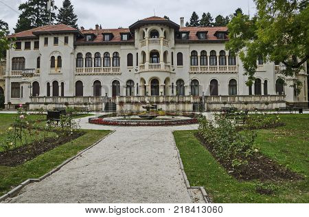 Fragment of restored Vrana Palace  in National monument of landscape architecture Park museum Vrana in former time royal palace on the outskirts of Sofia, Bulgaria, Europe