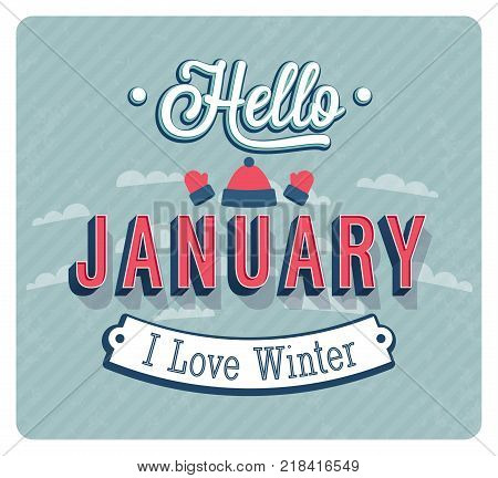 Hello january creative typographic design. Vector illustration.