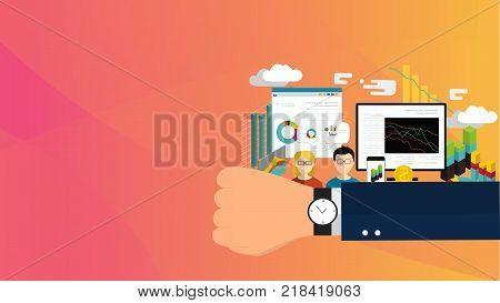Vector Human Hand and Wristwatch.Time management vector business concept.Vector watch for time management business infographic. -stock vector