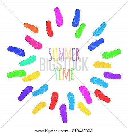 Summer time. Slippers on white. Banner. Vector illustration