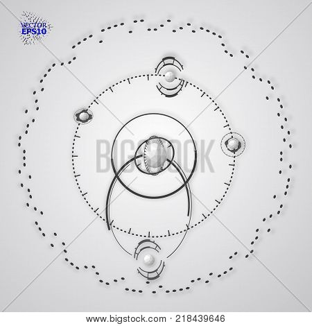 EPS10. 3d engineering technology vector backdrop. Futuristic technical plan, mechanism. Monochrome mechanical scheme, dimensional abstract industrial design can be used as website background.