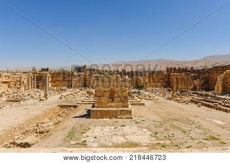 Baalbek Ancient city in Lebanon.Heliopolis temple complex.near the border with Syria.remains