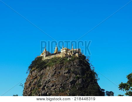 Mount Popa, Holy mountain for burmese people with lots of temples on the top. Located in southeast of Bagan Mandalay Region of Myanmar.