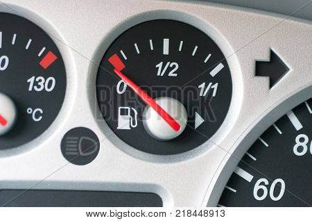 Close up of empty gasoline indicator in the car.