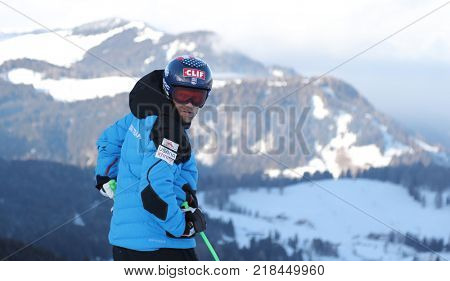 VAL GARDENA, ITALY - DECEMBER 14: Steven Nyman of The USA during pre race course inspection for the Saslong course during the Audi FIS Alpine Ski World Cup Men's Downhill training on December 14 2017 