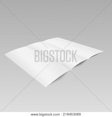 Threefold white template paper. Vector illustration with soft shadow