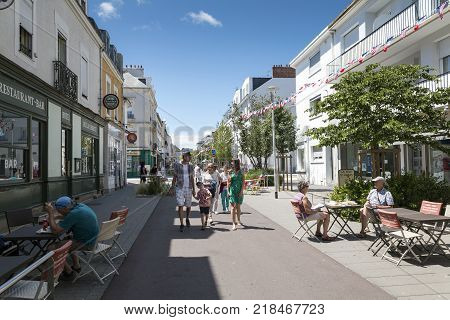 Saint-Nazaire Brittany France - June 25 2017: Saint-Nazaire Rue de la Paix street scene in the town centre on a summer day