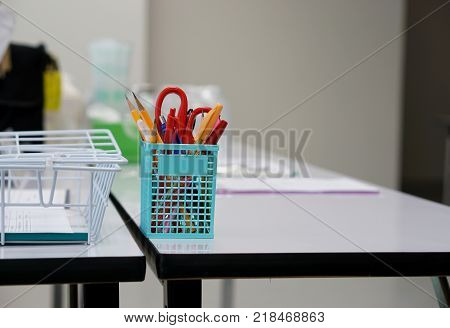 Office supply and business concept office eqiupment on the desk.