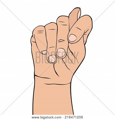 Pop art wector illustration of one caucasian man hand, which shows a fig
