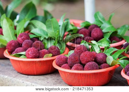 Heap of fresh waxberry in the basket