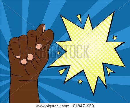 Pop art wector illustration of one caucasian man hand, which shows a fig