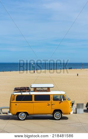 The Hague the Netherlands - 21 May 2017: classic VW kombi at Scheveningen beach