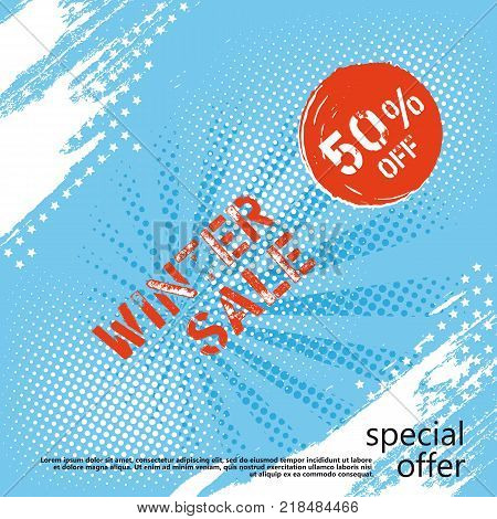 Banner Winter Sale pattern on a abstract blue background. Vector illustration