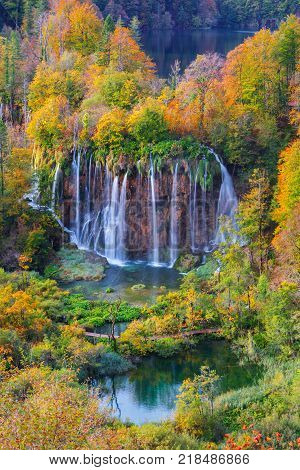 Plitvice lakes with beautiful colors and magnificent views of the waterfalls Croatia Plitvice national park