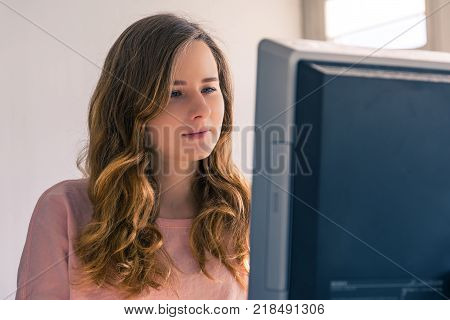 Young Female Engineer Printing Specialist Measuring Checking Colors Quality Booth Color Management I