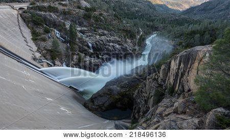 Water Pours from Hetch Hetchy Dam in California