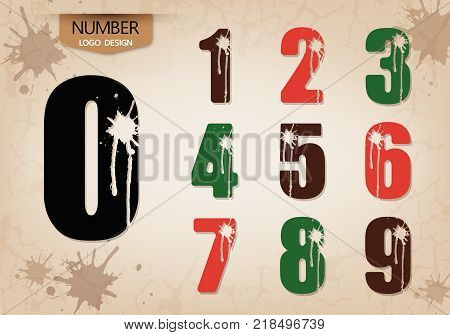 abstract number set of logo style with cracking and runoff fluid vector illustration