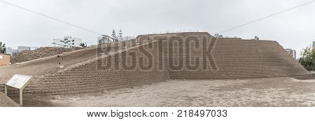 Lima Peru - August 2017: Huallamarca the inca pyramid in Lima's Huaca Peru