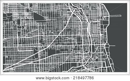Chicago Illinois USA Map in Retro Style. Outline Map.