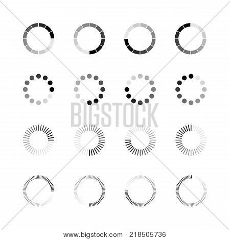 Loading icon set. Simple template of gradually upload or download indicator. Vector illustration isolated on white background