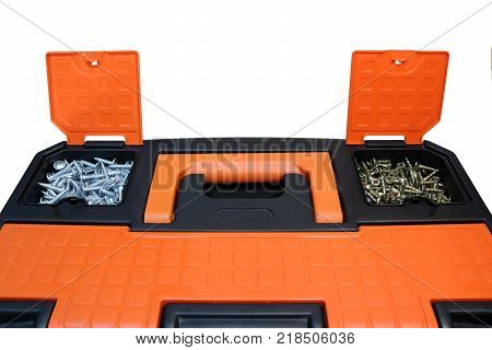 Tool box on a white background. Construction and repair.
