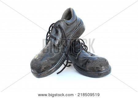 Old Safety Shoes On Isolated White Background