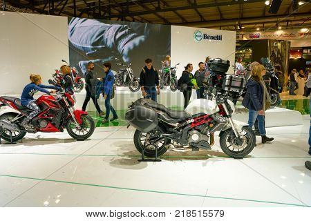 MILAN, ITALY - NOVEMBER 11, 2017: motorcycles on display at EICMA 2017 - 75th International Motorcycle Exhibition