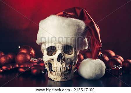 The skull of Santa Claus. New year and christmas party concept