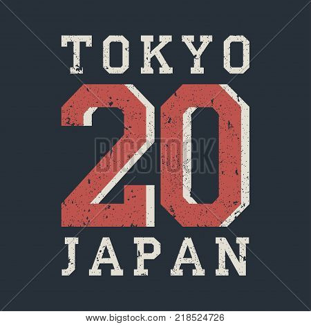 Tokyo, Japan typography for design clothes, t-shirt. Graphics for print product with grunge. Stamp for number athletic apparel. Vector illustration.