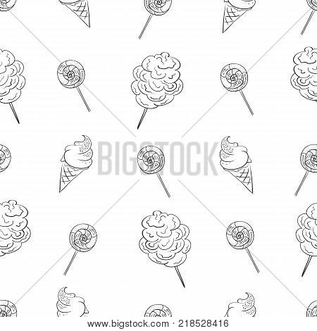 Ice cream cotton candy and lollipop seamless pattern. Sweets vector concept background.