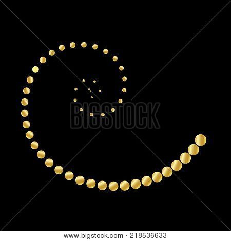 Dotted Gold Spiral Icon Symbol Design. Vector illustration isolated on black background