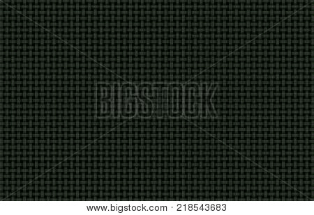 Braiding of horizontal and vertical green and white strands on a black background creates a basketweave pattern with blurred and metallic effects.