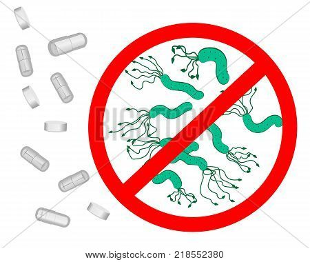 Stop helicobacter in stomach sign vector illustration in cartoon style