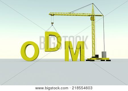 ODM building concept crane white background 3d illustration