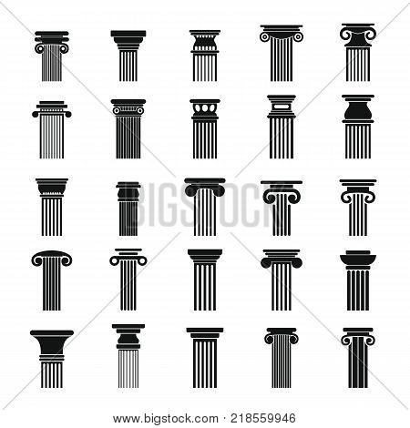 Ancient columns icons set. Simple illustration of 25 ancient columns vector icons for web