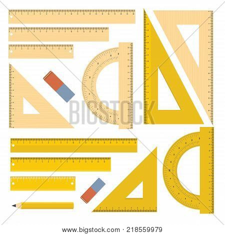 Ruler chancery tools set. Flat illustration of 15 ruler chancery tools vector objects for web